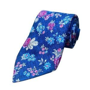 Edward Armah Extra Long Necktie 100% Silk Navy Diamante Print Florals Italy Made